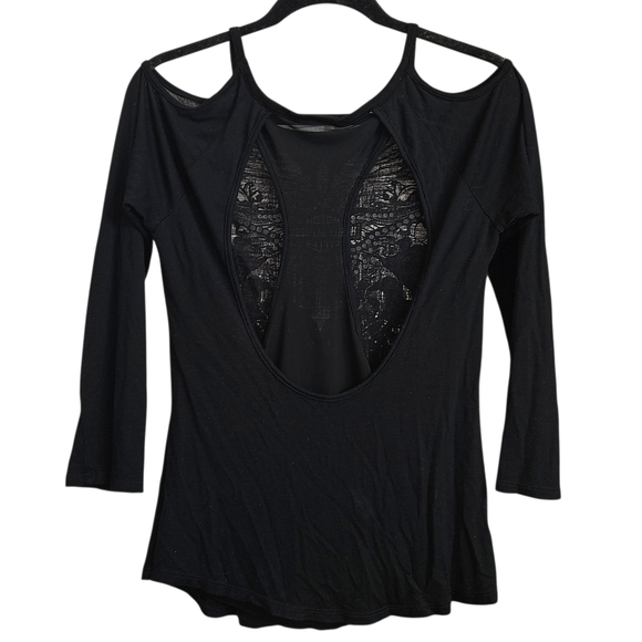 Harley Davidson Dual Layered Cold Shoulder Metallic Graphic Tee With Stones XS - Picture 4 of 4